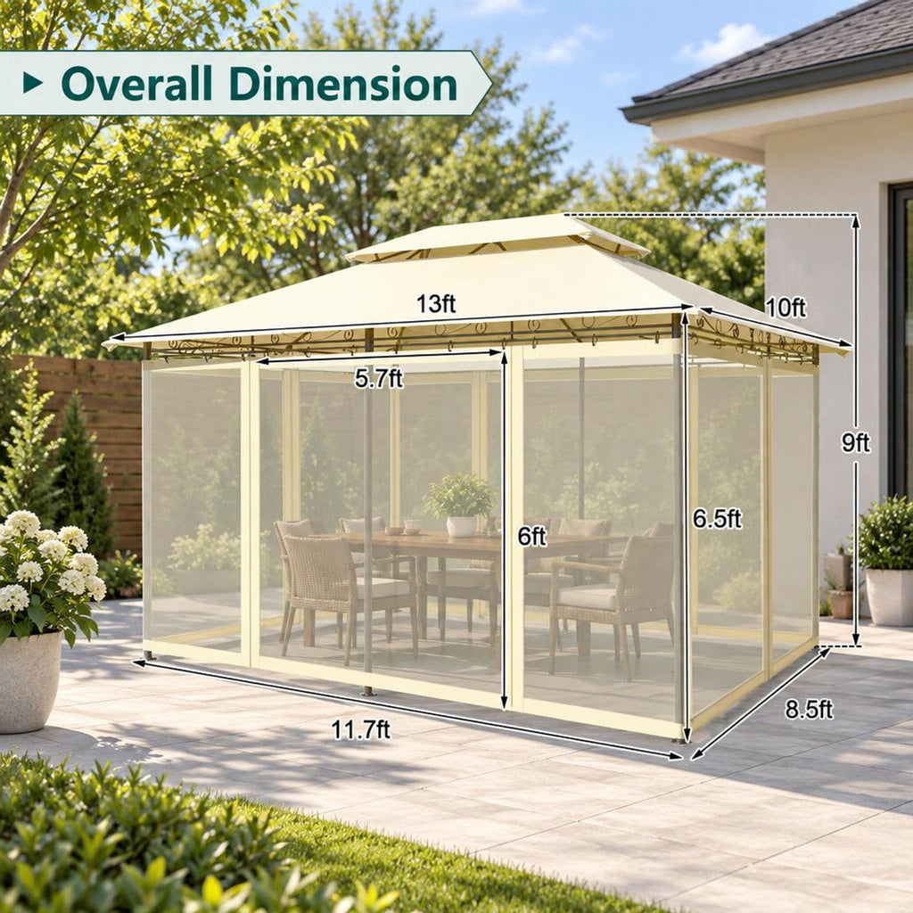 Airfind 10 Feet x 13 Feet Tent Canopy Shelter with Removable Netting Sidewall, Steel Polyester Fabric Frame, 13 x 10 x 9 ft Footprint, Beige
