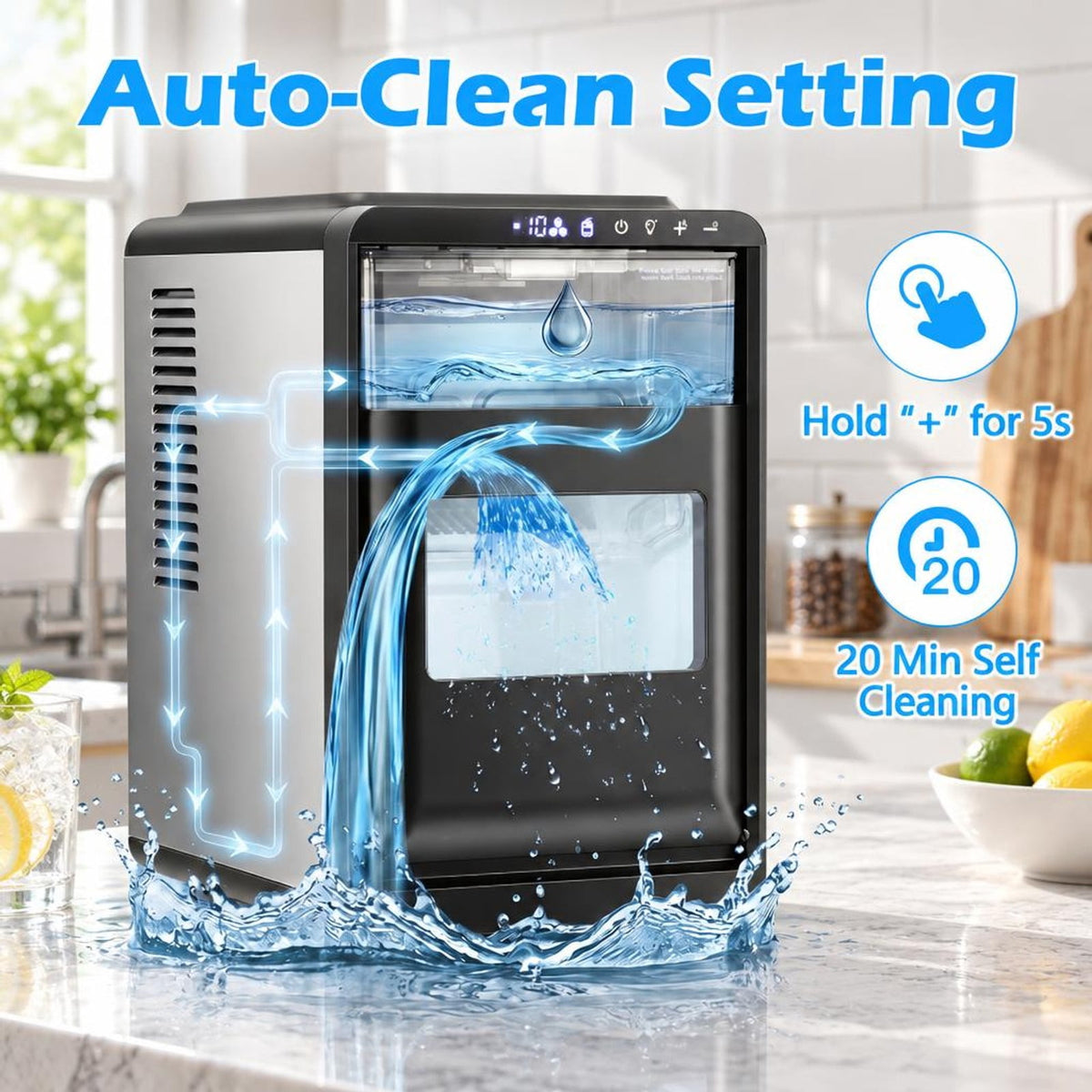 Airfind Crescent Ice Maker Countertop 26 lbs/24h Ice Machine featuring 16 Crescent Cubes, Stainless Steel ABS PP Frame, Black