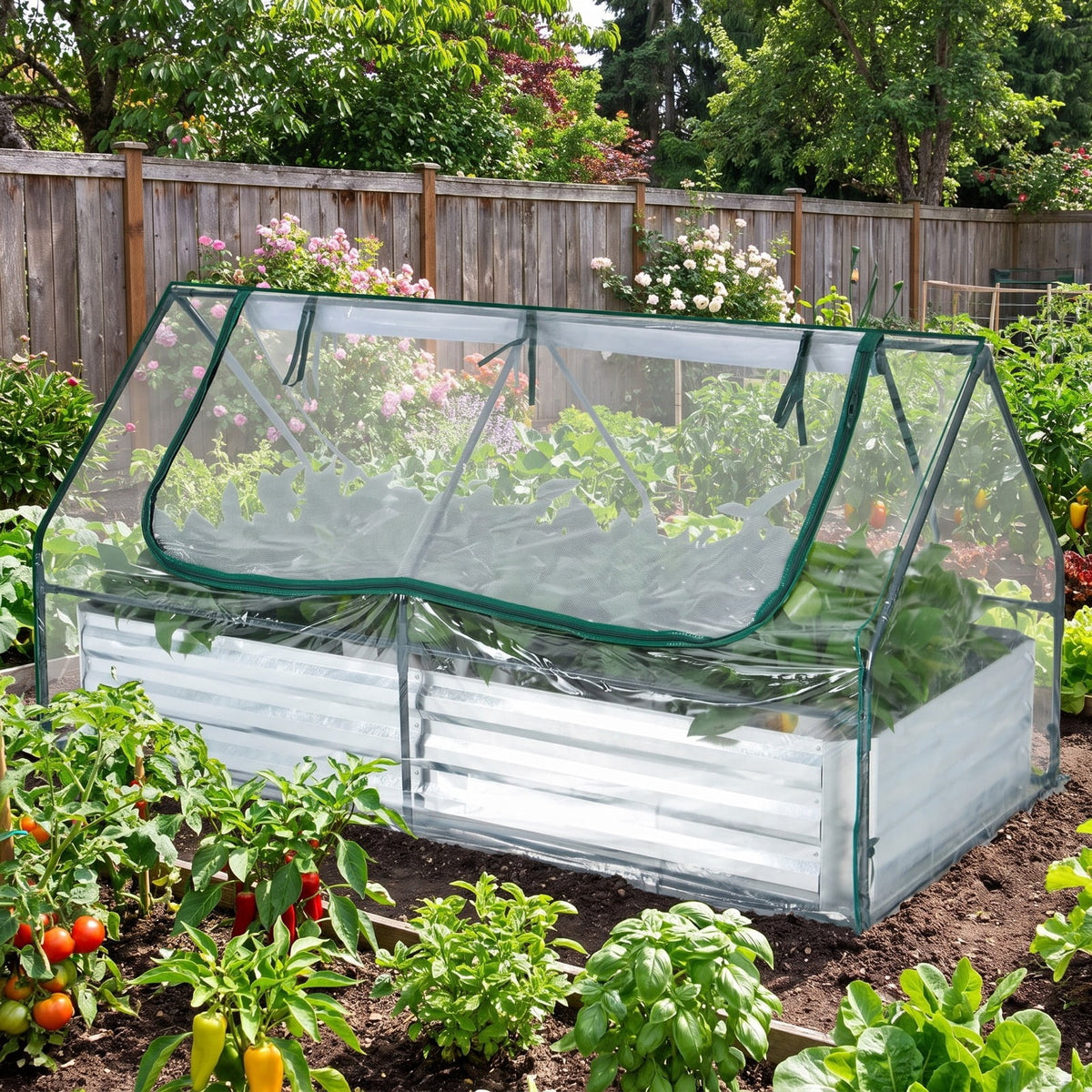 Airfind 6 x 3 x 3 Feet Galvanized Raised Garden Bed with Greenhouse, Galvanized Steel Metal PVC Frame, Silver