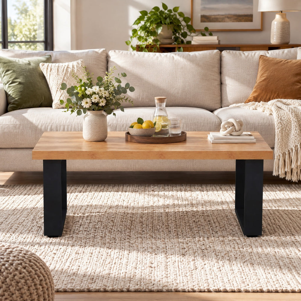 Airfind 47 inch Farmhouse Style Rustic Coffee Table with Thickened Tabletop and Natural Wood Texture, 176 lbs Capacity, Engineered Wood Frame, Oak