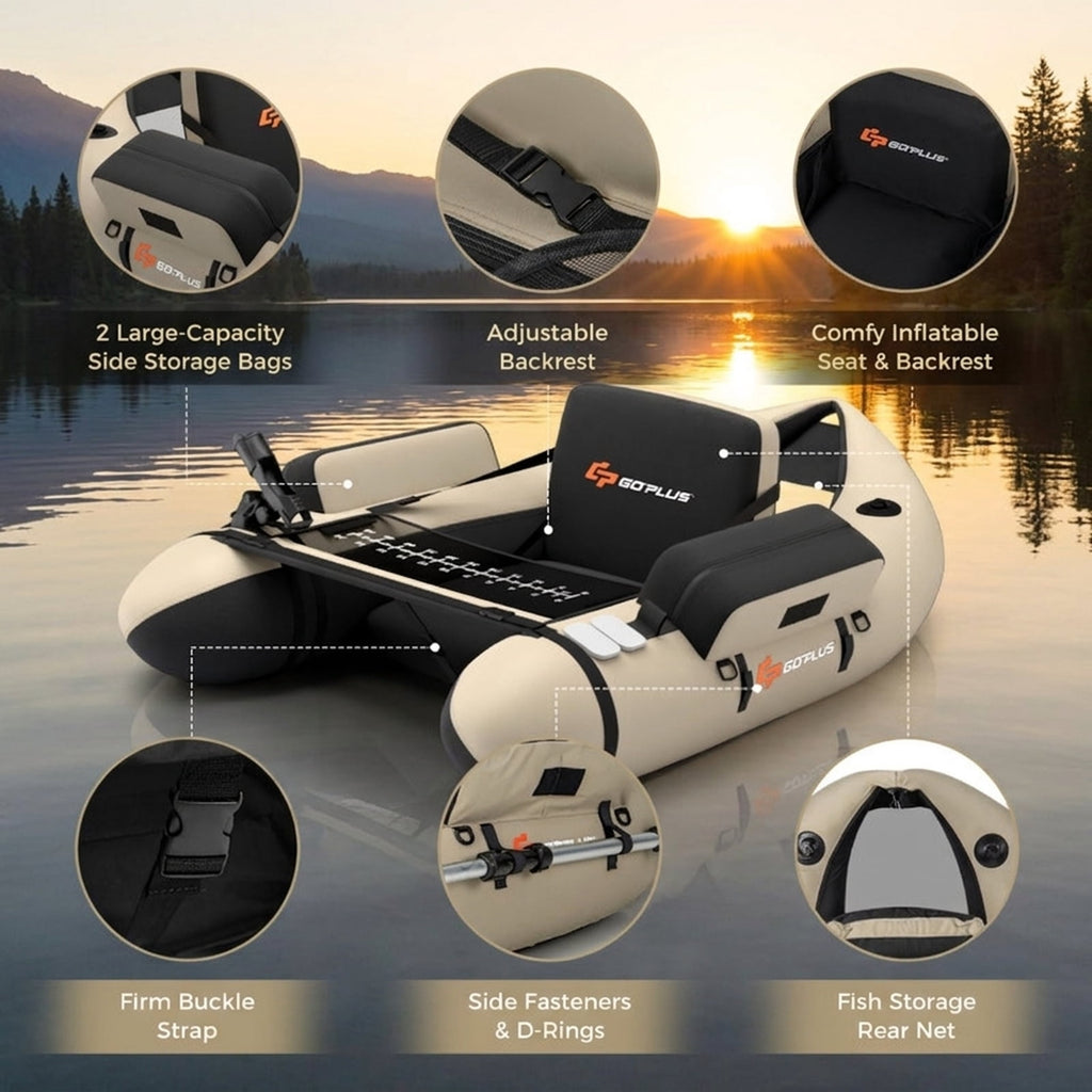 Airfind Inflatable Float Tube for Fly Fishing with Storage Pockets, Beige