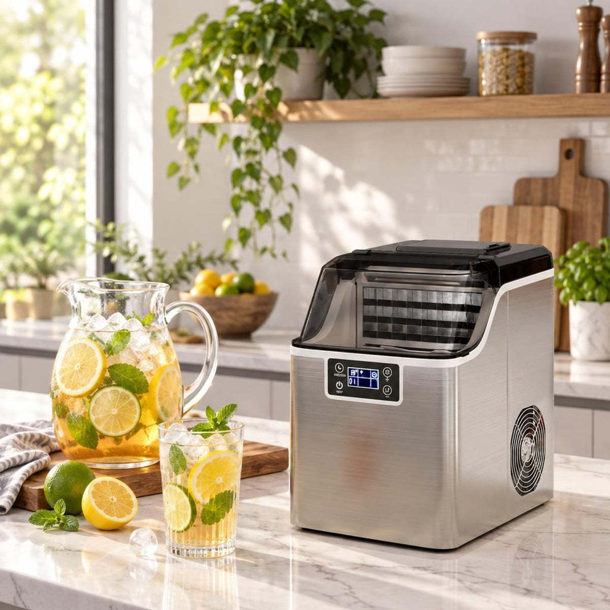 Airfind Electric Countertop Ice Maker with Ice Scoop and Basket, Stainless steel PP Frame, 10 x 14 x 15 Footprint, Silver