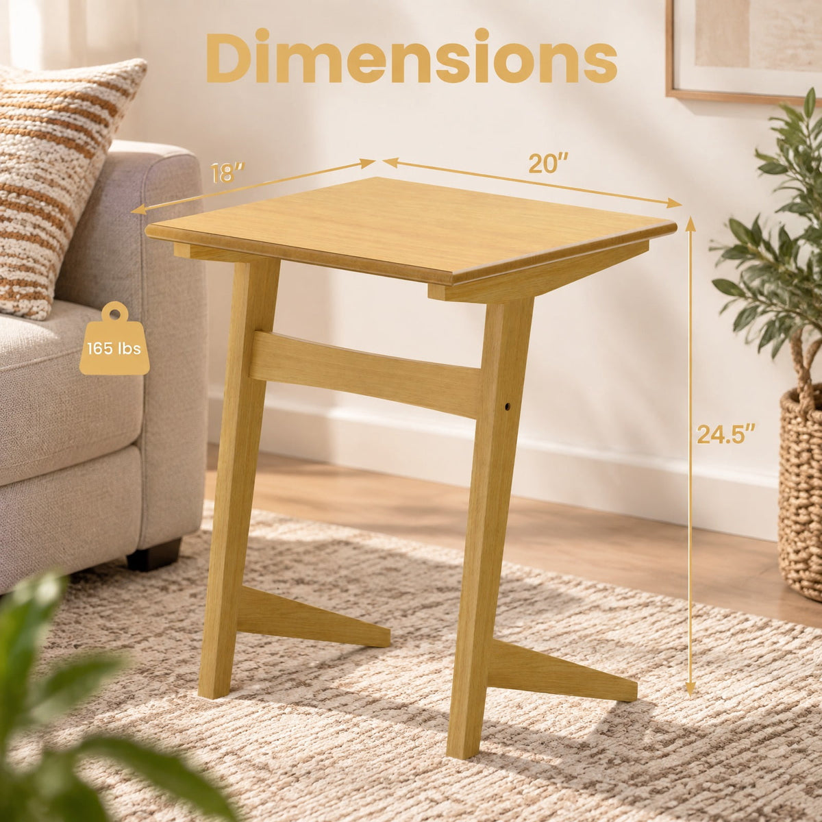 Airfind 1 Piece Wood Sofa Side Table C, 165 lbs Capacity, Rubber Wood MDF Frame, 20 x 18 x 24.5 Footprint, Wood