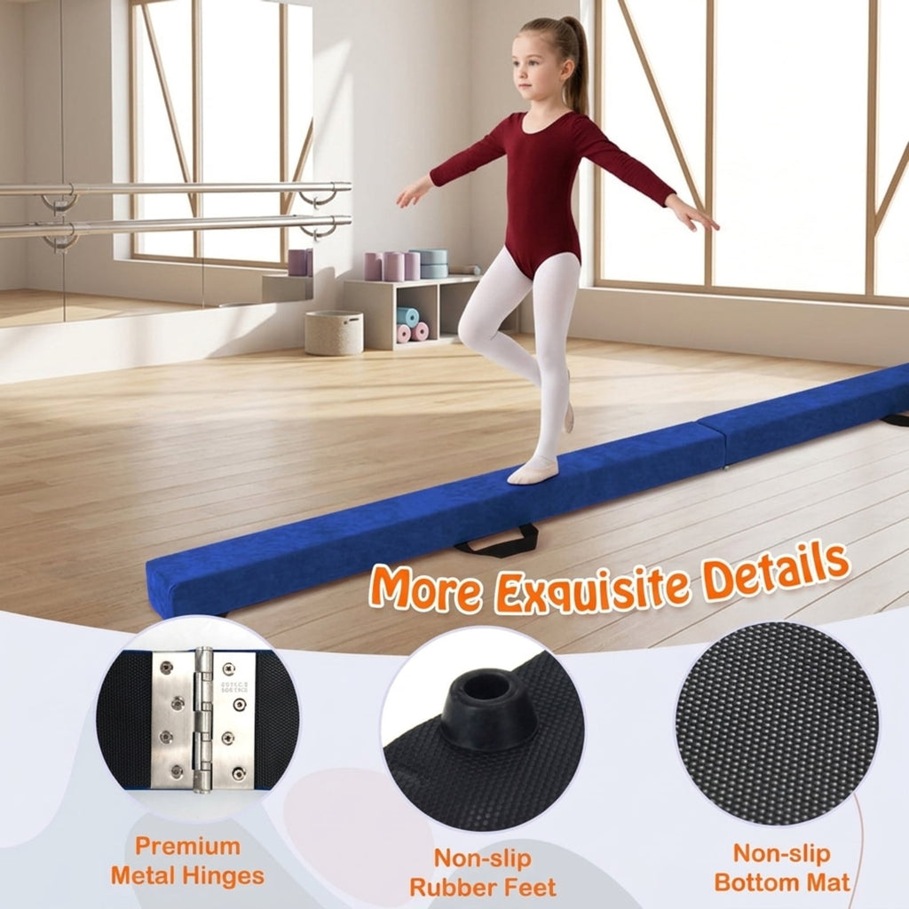 Airfind Folding Balance Beam with Solid Wood Base and Anti Slip Bottom for Kids Gymnastics Practice and Home Training, Blue