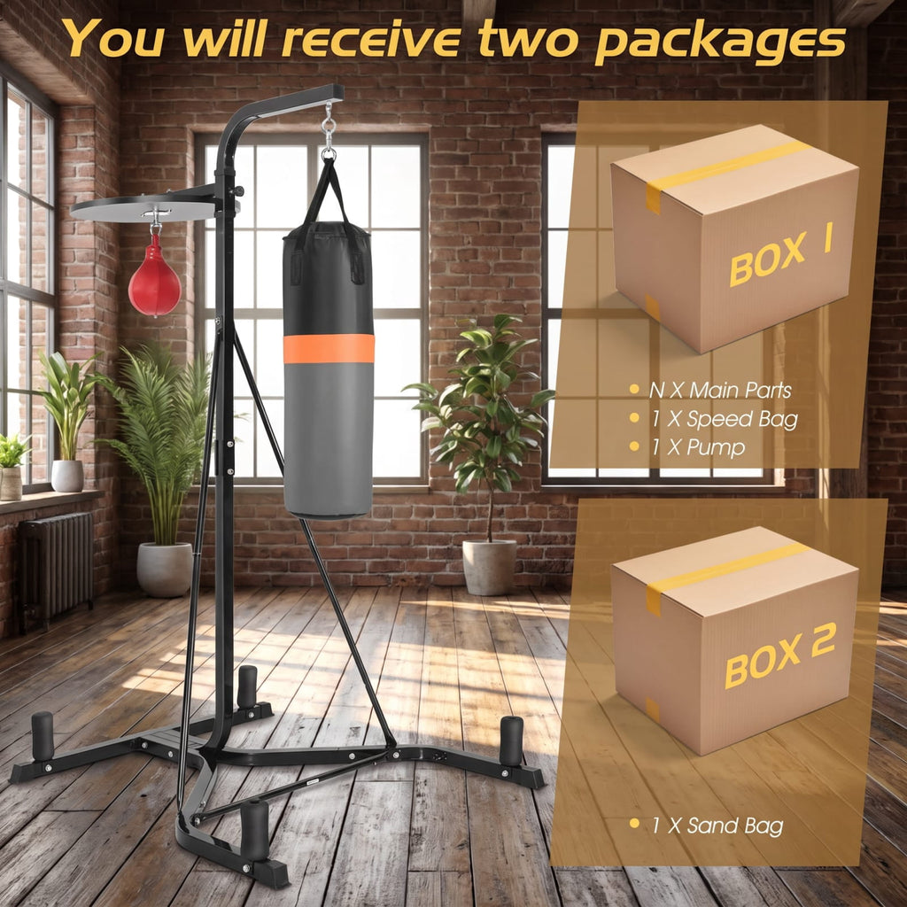 Airfind Heavy Duty Freestanding Boxing Punching Stand with Heavy Bag and Adjustable Speed Bag for Home Gym Strength Training, Grey