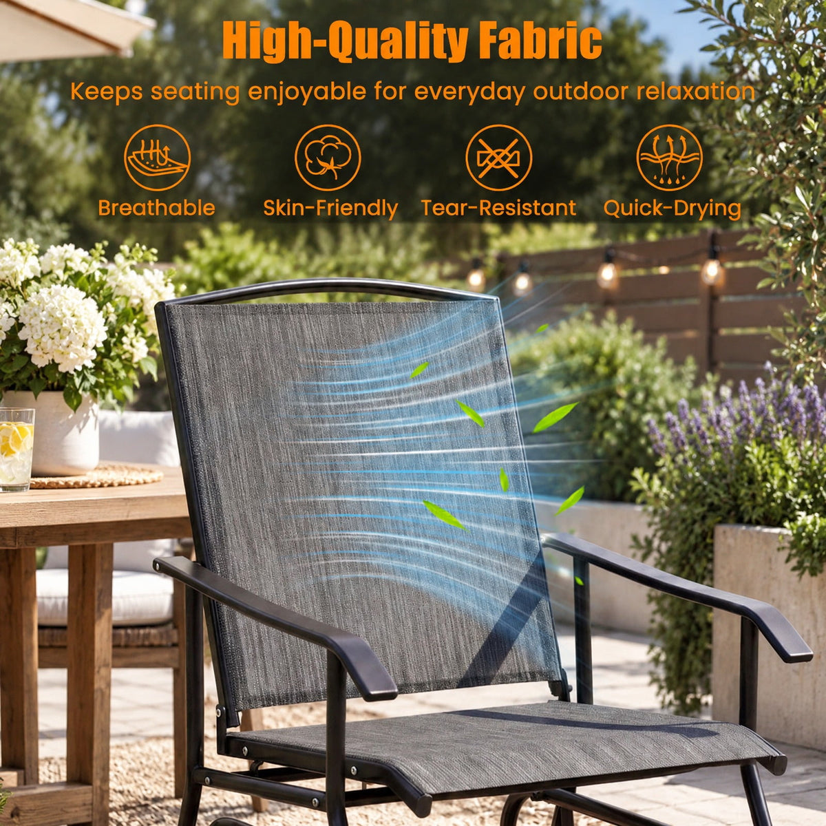 Airfind Outdoor Glider Chair with Metal Frame and Armrests, 330 lbs Capacity, Fabric Metal Frame, 24 x 29 x 37.5 Footprint, Grey