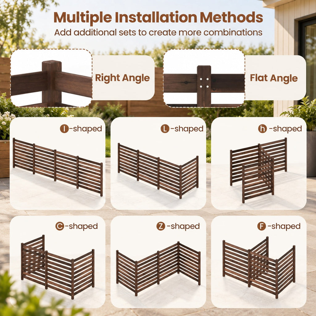 Airfind 4-Panel Wooden Outdoor Privacy Fence with Ground Stakes, Fir Wood, Product Dimensions of Each Screen 38.5 Inch, Brown