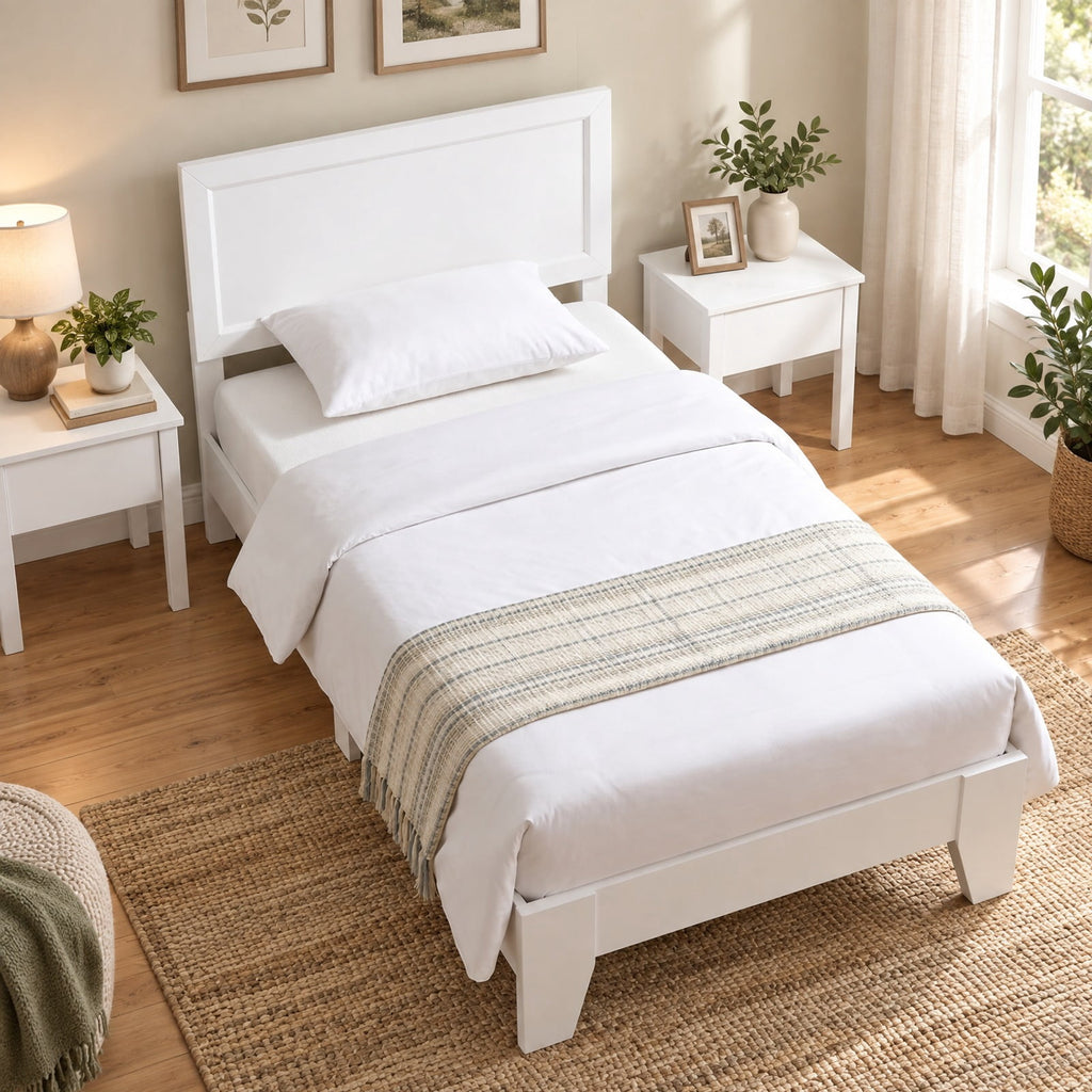 Airfind Twin Size Bed Frame with Headboard for Small Room No Box Spring Needed, 500 lbs Capacity, Engineered Wood Frame, White