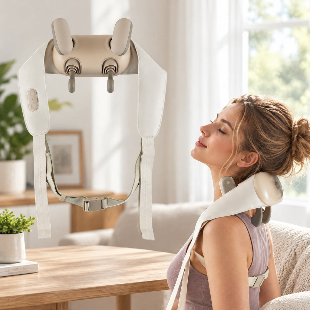 Airfind Neck Shoulder Massager with 2 Heat Levels for Pain Relief, PU ABS Silicone Frame, 8 x 20 x 5.5 Footprint, Beige