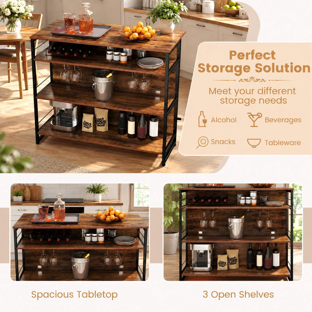 Airfind 4-Tier Mini Bar Kitchen Island with Footrest and Wine Rack, 44 lbs Capacity, Engineered Board Metal Frame, 47 Inch x 23.5 Inch x 40 Inch Footprint