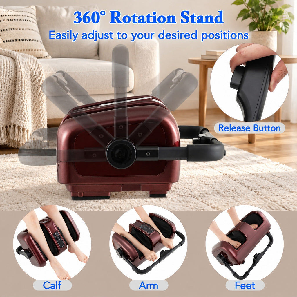 Airfind Foot and Calf Massager with Heat Shiatsu Deep Kneading Rolling Smart Electric Leg Massager, ABS Frame, 20 x 12.5 x 8.5 Footprint, Red