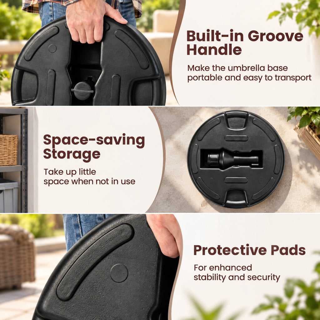 Airfind 27 lbs Fillable Round Umbrella Base Stand for Yard Garden Poolside, HDPE Frame, Black, easily set up or taken down no tools required