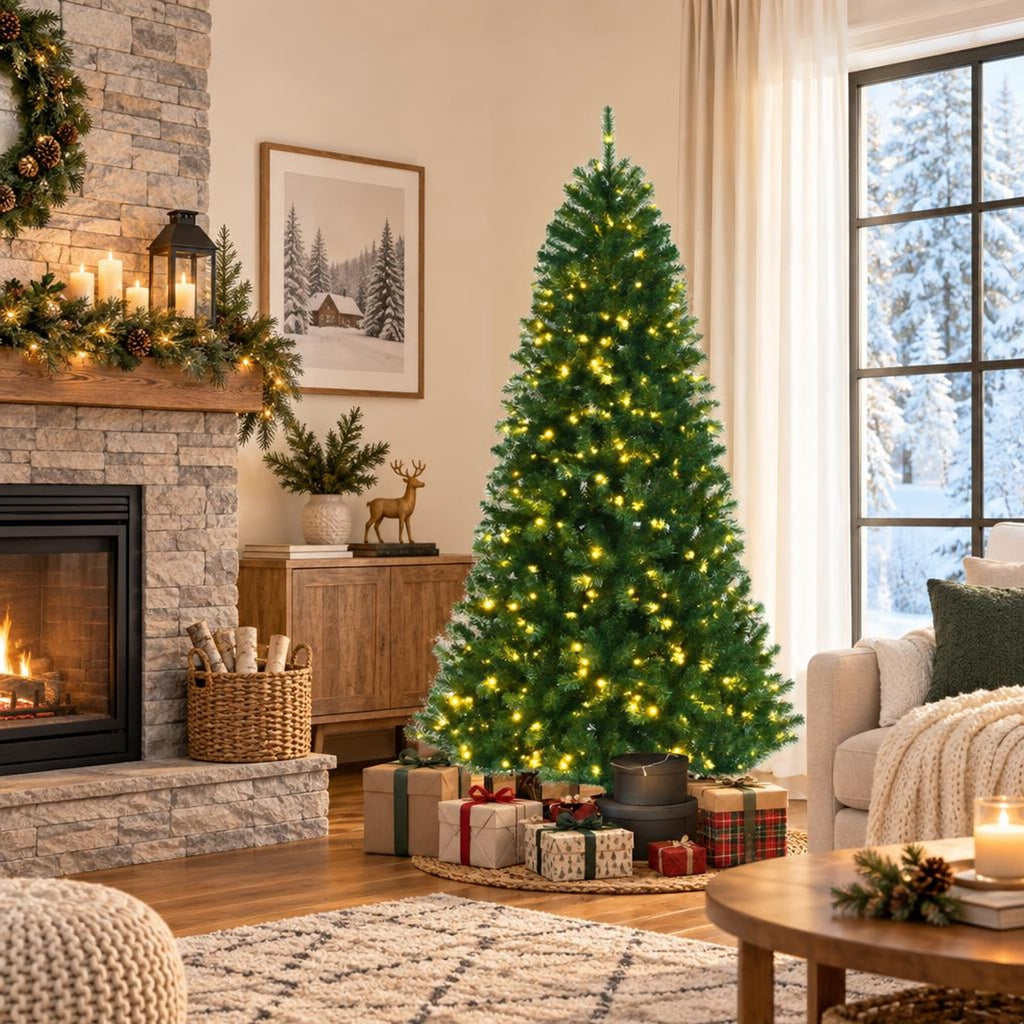 Airfind Artificial Hinged Christmas Tree with Remote-controlled Color-changing LED Lights-6ft, New PVC metal 6 Ft: Frame, 6ft x 3.1ft Footprint, Green