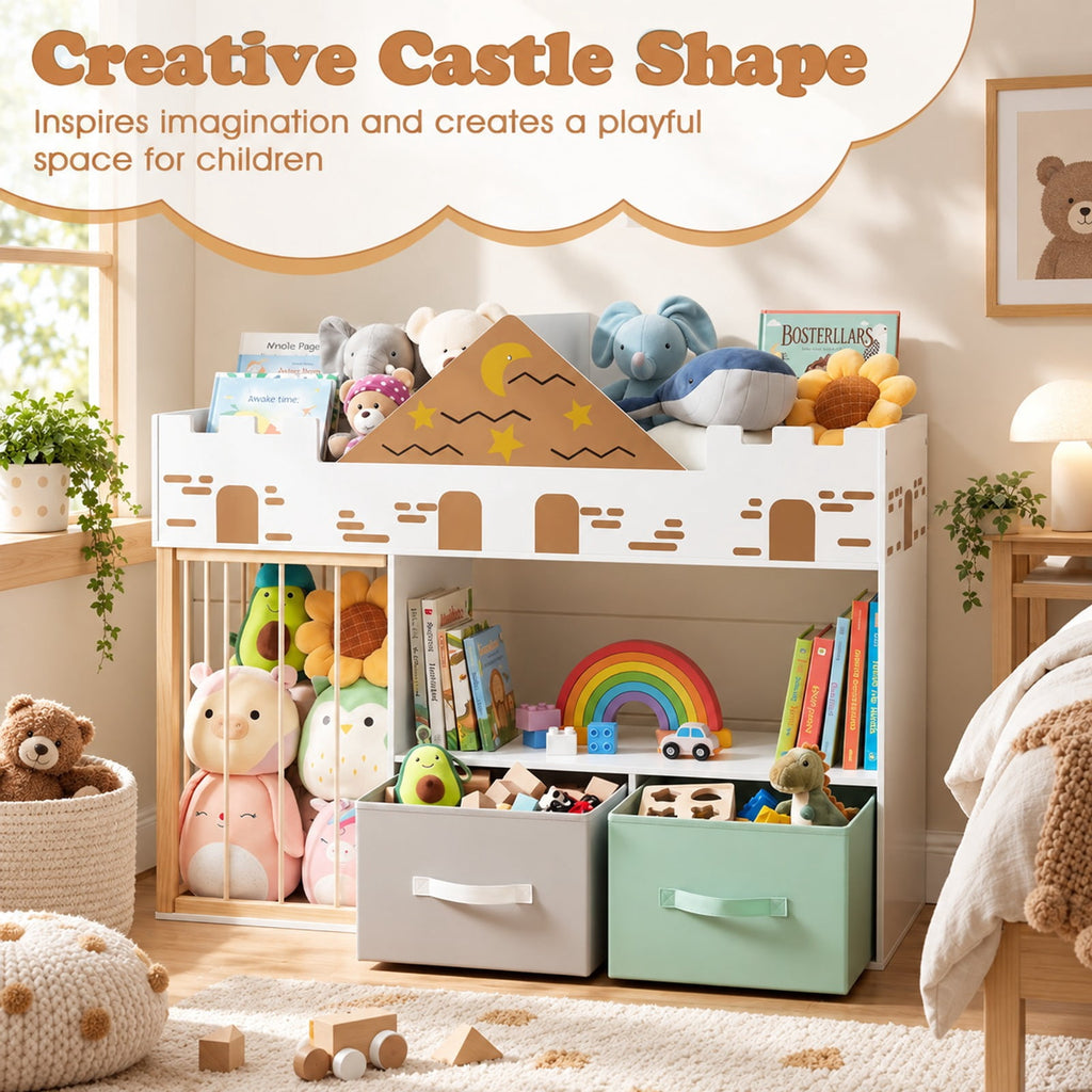 Airfind Toy Storage Organizer with Stuffed Animal Storage and Open Shelves, 35 lbs Capacity, Engineered Wood Pine Wood Cotton PP Frame, White