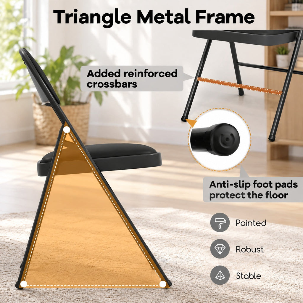 Airfind 4 Pack Folding Chairs with Metal Frame and PVC Leather for Indoor Outdoor, 330 lbs Capacity, Metal PVC Sponge MDF Frame, Black