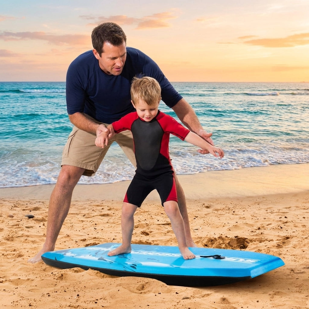 Airfind 37 Boogie Board with Sunset Splash Graphic Deck ¡ª EPS Core, XPE Top, HDPE Slick Bottom, Crescent Tail, Coiled Wrist Leash