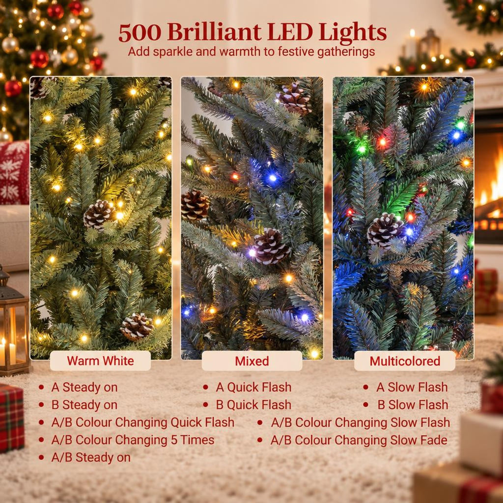 Airfind Pre-Lit Artificial Christmas Tree with Multicolored LED Lights, PE PVC Metal Frame, Size S 3.4 x 6 ft Footprint, Green
