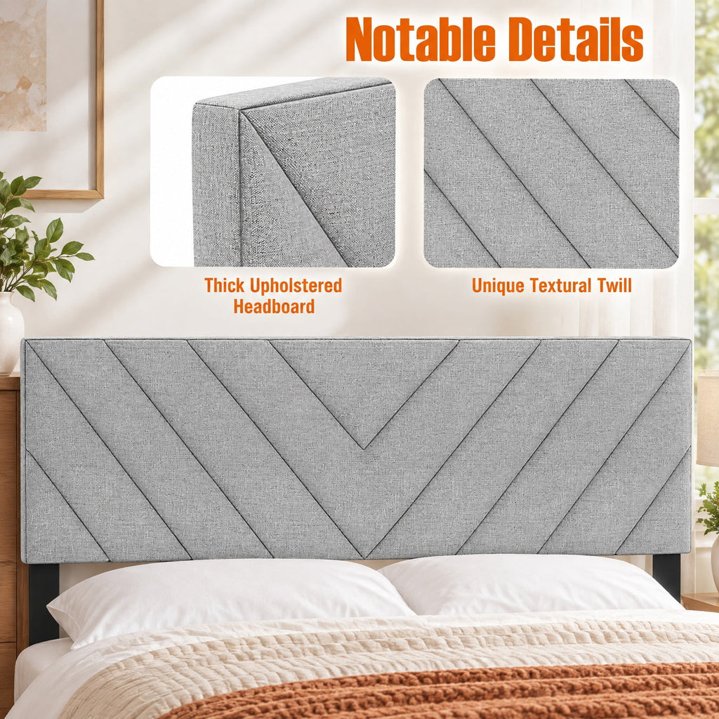 Airfind Linen Upholstered Headboard for Full and Queen Size Bed Frames, Linen Fabric Sponge Rubber Wood MDF Frame, 64 x 3 x 45.5 Footprint, Gray