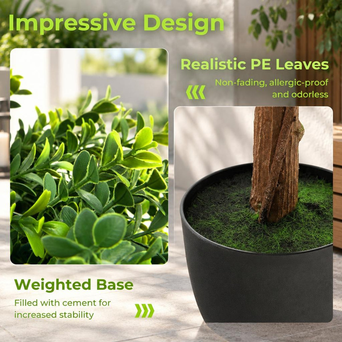 Airfind 40 Inch Artificial Boxwood Topiary Ball Tree for Front Porch Patio Home, PP Cement PE for Convenient Everyday Use, Green