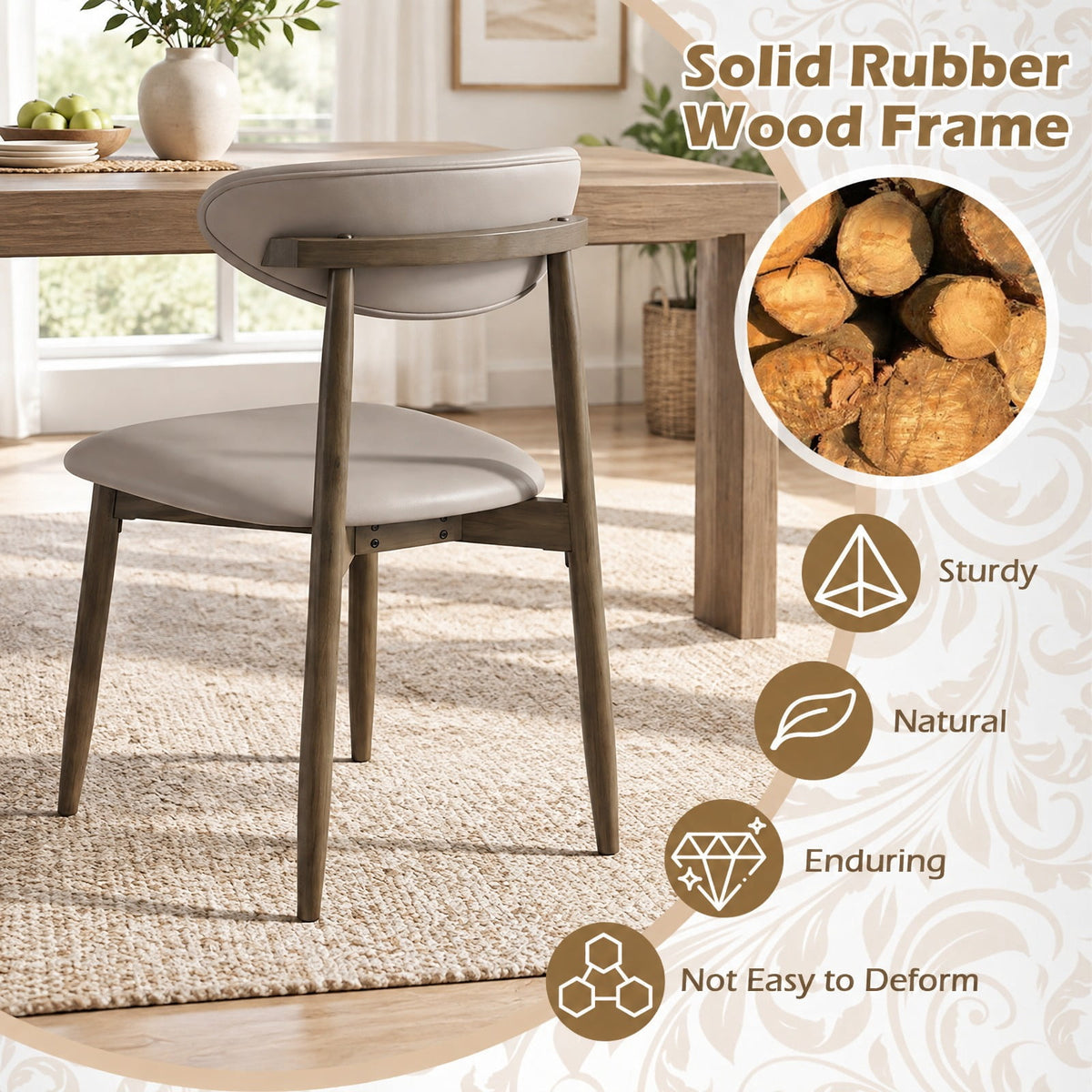 Airfind Set of 2 Wooden Modern Upholstered Dining Chairs with Curved Backrest, Chair 330 lbs Capacity, Rubber Wood Frame, Gray