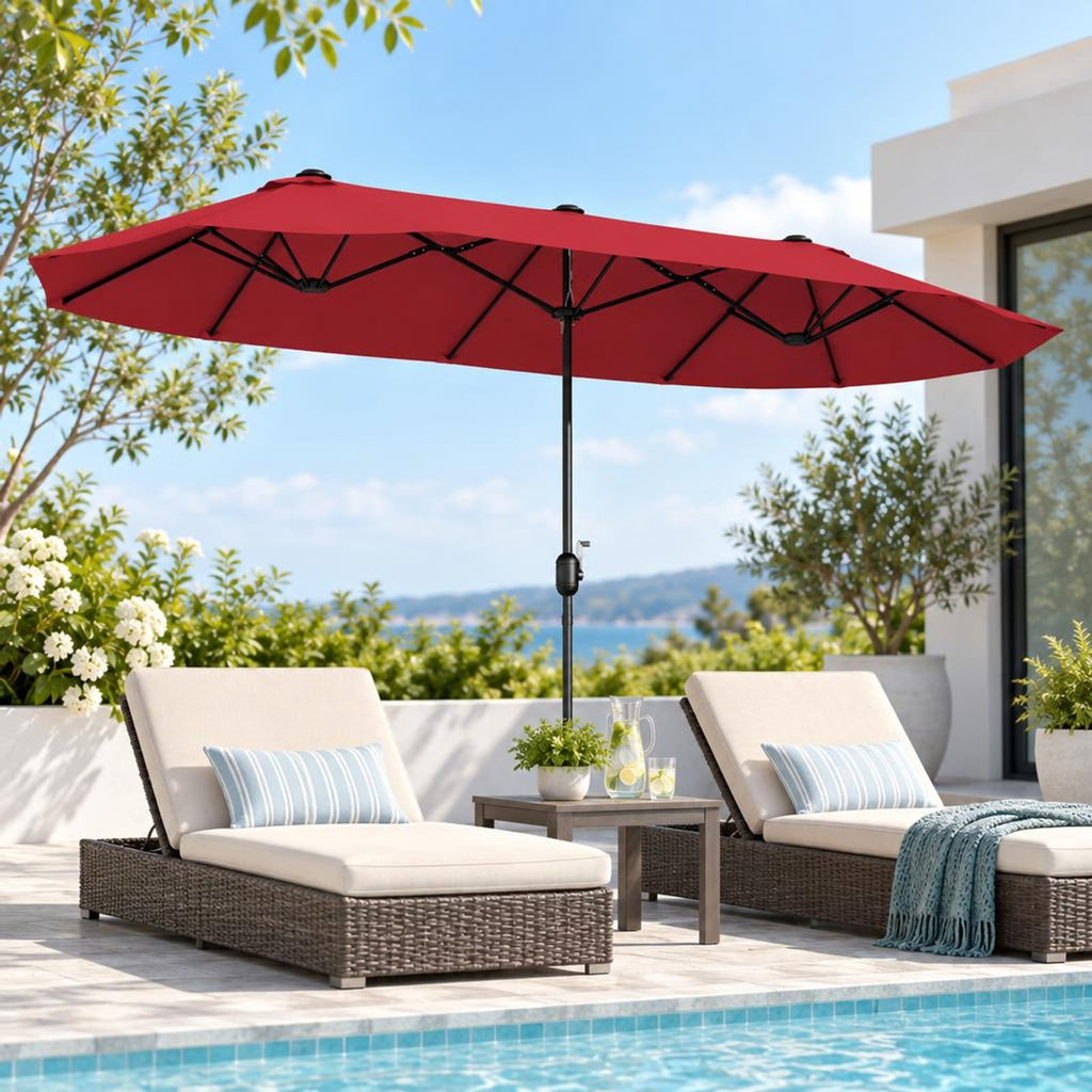 Airfind 13 Feet Double-Sided Patio Twin Table Umbrella with Crank Handle, Metal 180g Yarn Dyed Fabric PA Coating Frame