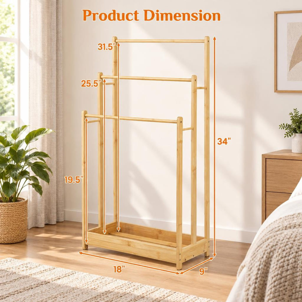 AIRFIND Bamboo Towel Rack, 3 Tier Freestanding Bathroom Organizer with Lower Storage Shelf and 5.5 lb Holding Capacity, Natural