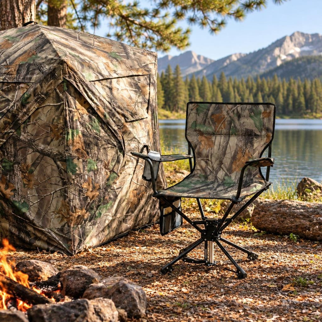 Airfind 360° Swivel Hunting Chair Portable Foldable with Mesh Cup Holder and Storage Pockets, 300 lbs Capacity, 600D Oxford Fabric PE Metal Frame