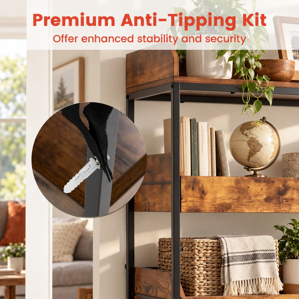 Airfind 5, Tier Food Storage Rack with 4 Pull, out Drawers and Adjustable Feet, Rustic Brown, Assembly needed, for Everyday Home Use