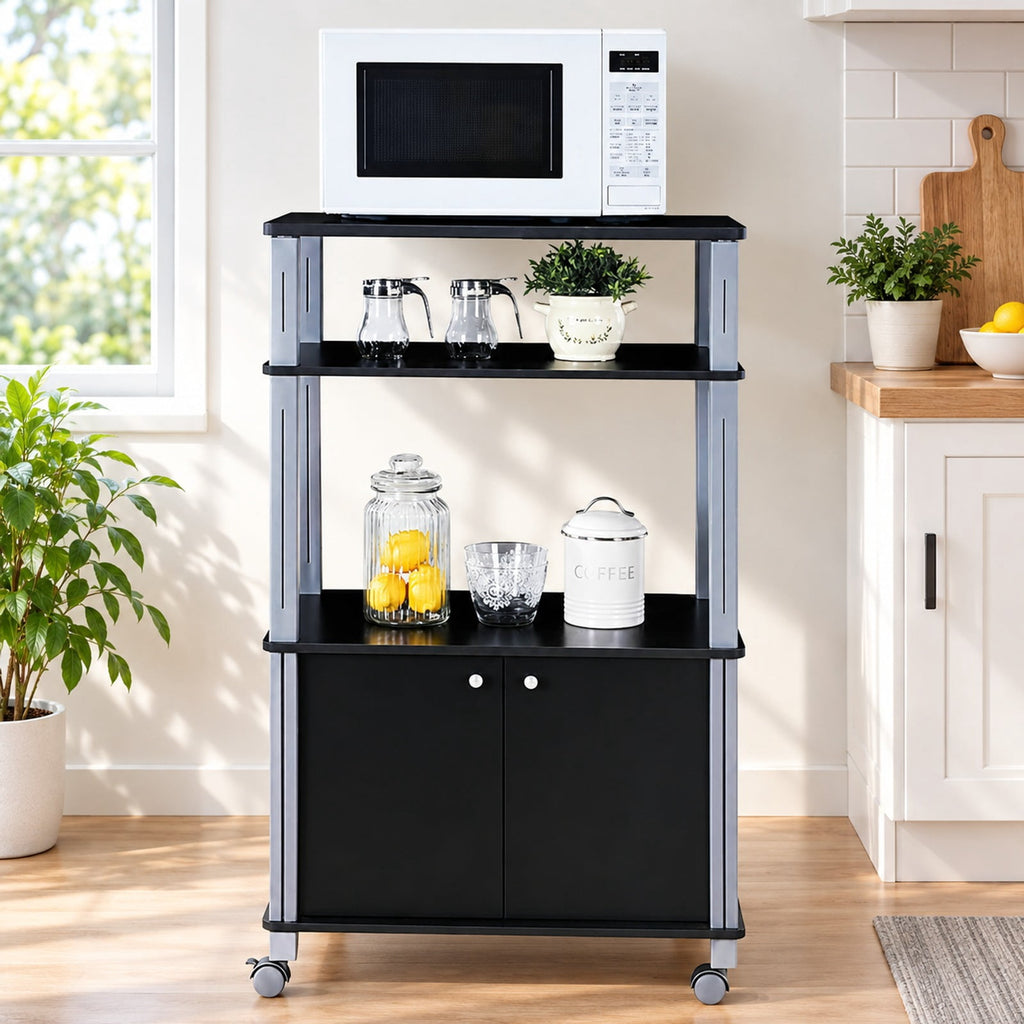 Airfind Microwave Rack Stand Rolling Storage Cart, P2 MDF Frame, 23.5 x 15.5 x 38.5 Footprint, Black
