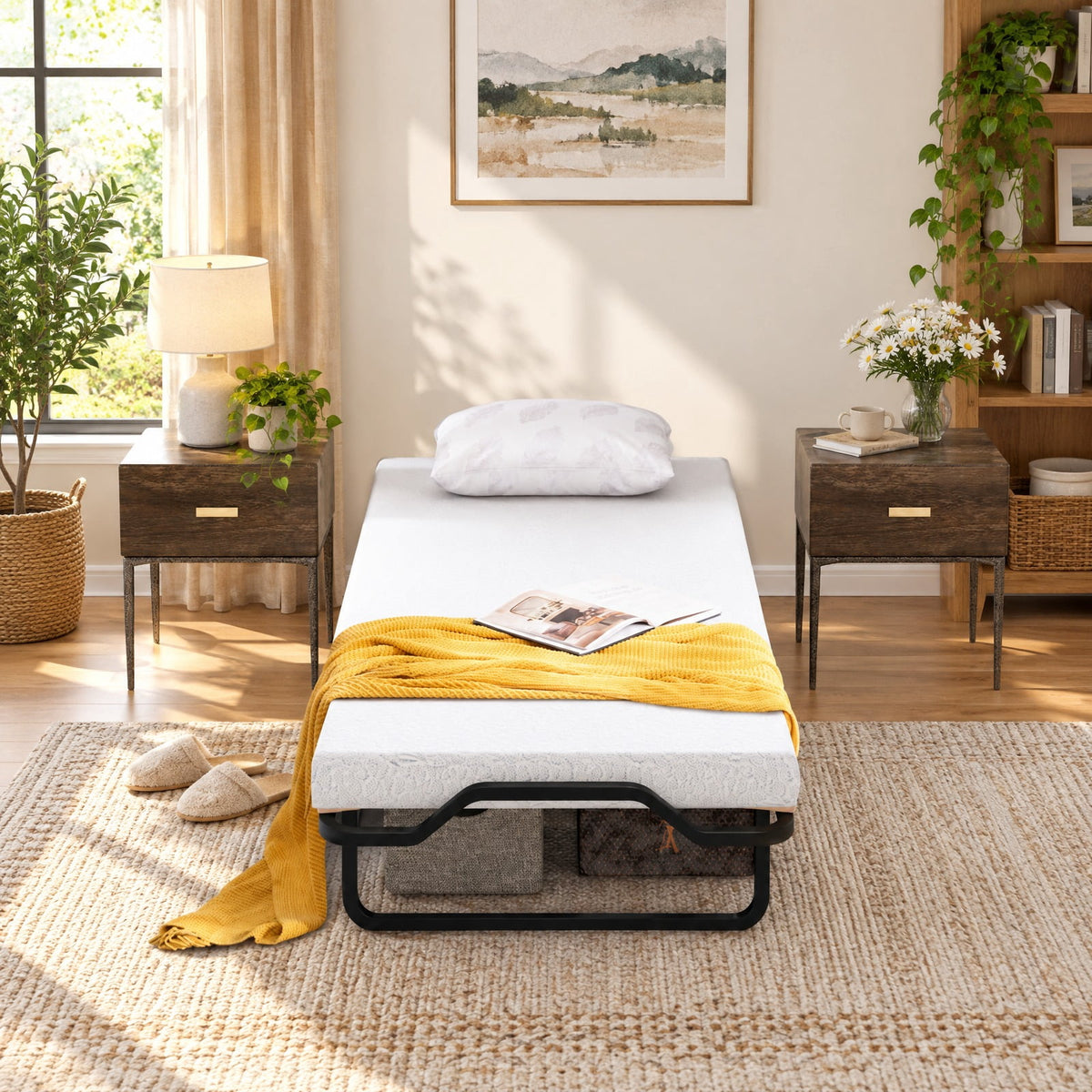 Airfind Rollaway Folding Bed with Memory Foam Mattress Made in Italy, 265 lbs Capacity, Steel wood memory foam polyurethane Frame