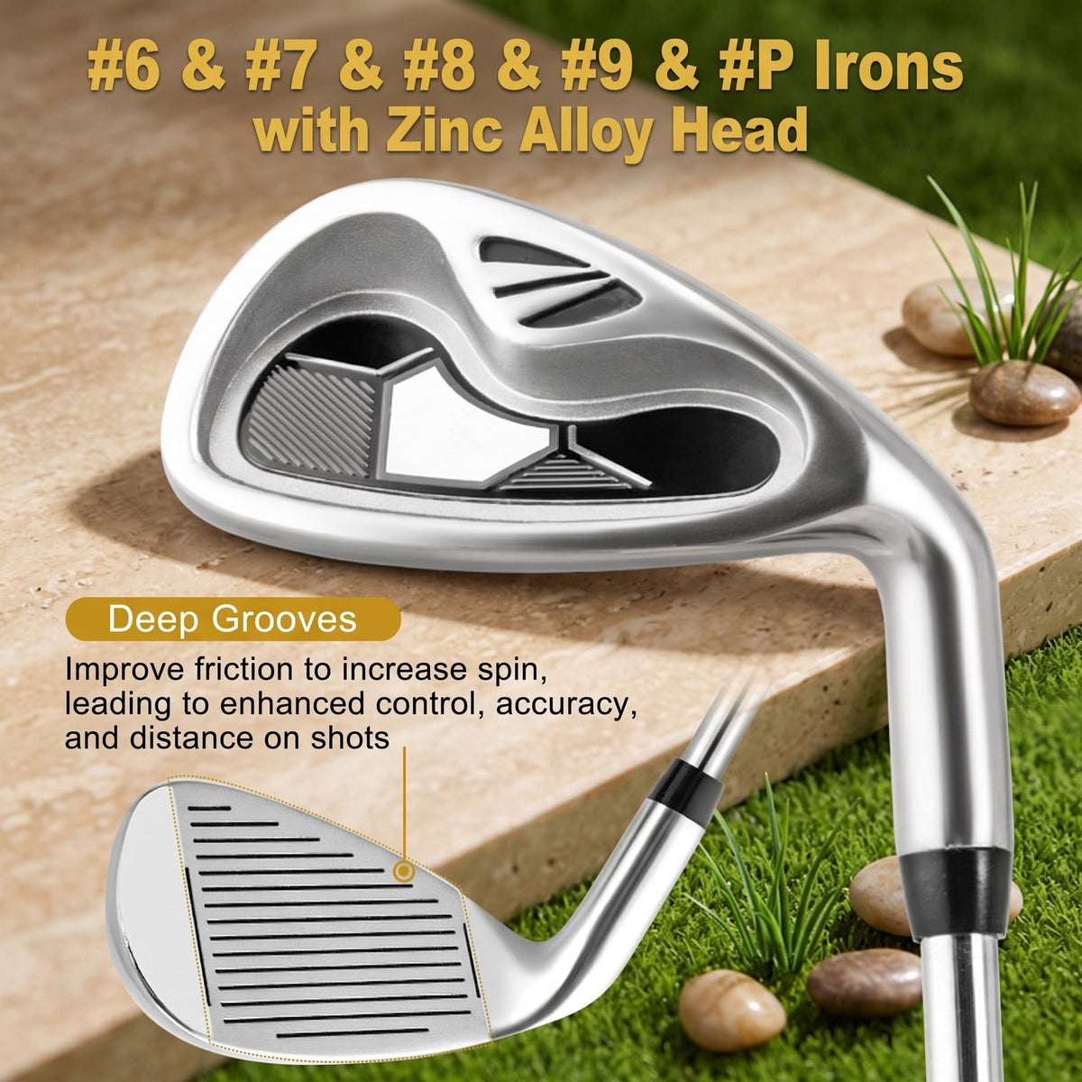 Airfind Mens Complete Golf Club Package Set, 10-Piece Right-Handed Kit with 460cc Driver, Fairway Wood, Hybrid, Irons, Putter and Stand Bag, Gray