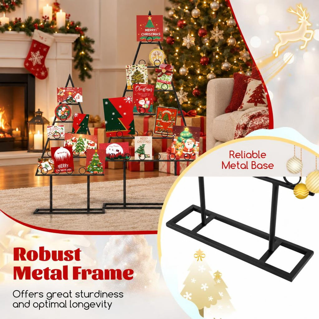 AIRFIND Christmas Card Holder Set of 2 Tree-Shaped Metal Photo Display Stands with 36 Round Clips, Large and Small Holiday Racks, Black