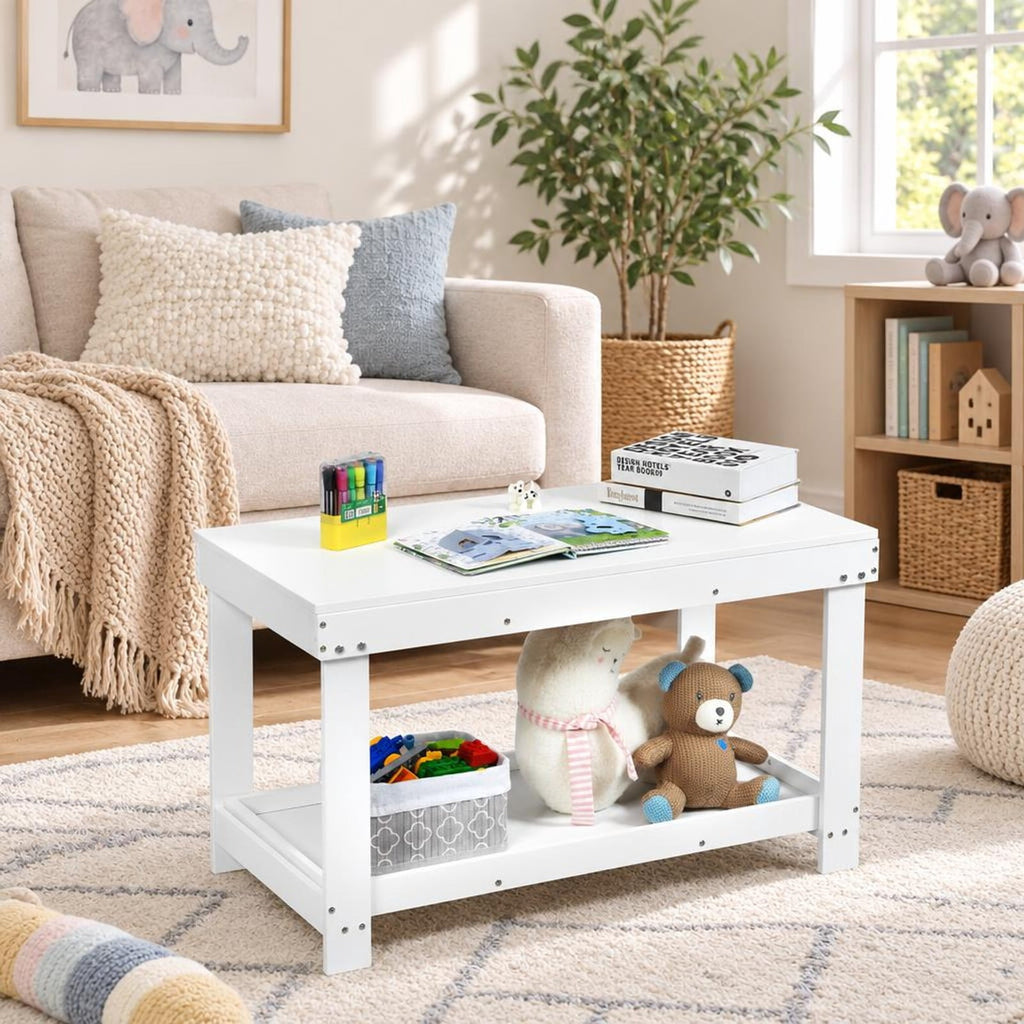 AIRFIND Kids Activity Table with Removable Top and Building Block Board, Hidden Toy Storage and Lower Shelf, 32.5 in Pine, White