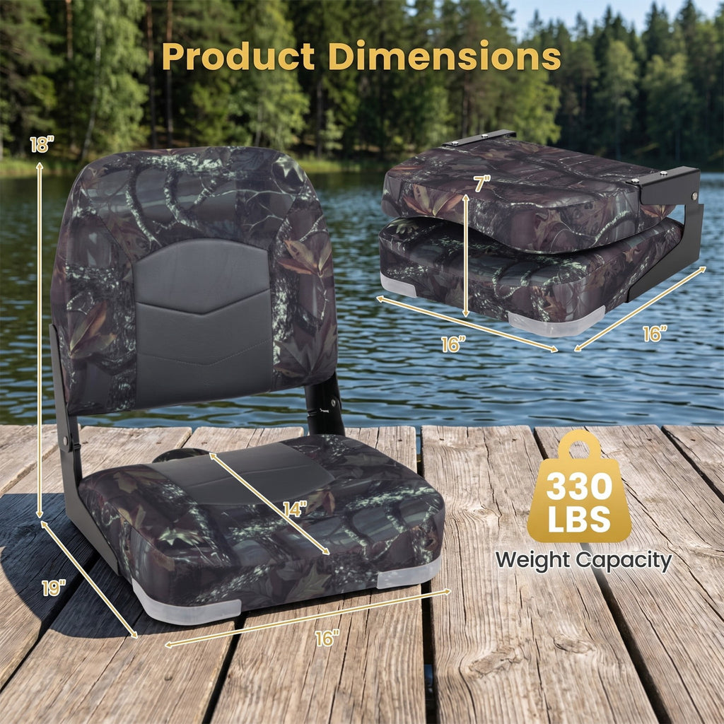 Airfind Folding Low Back Boat Seats 2 Pack with Thick Sponge Padding and Aluminum Hinges for Fishing and Cabin Boats, Camouflage