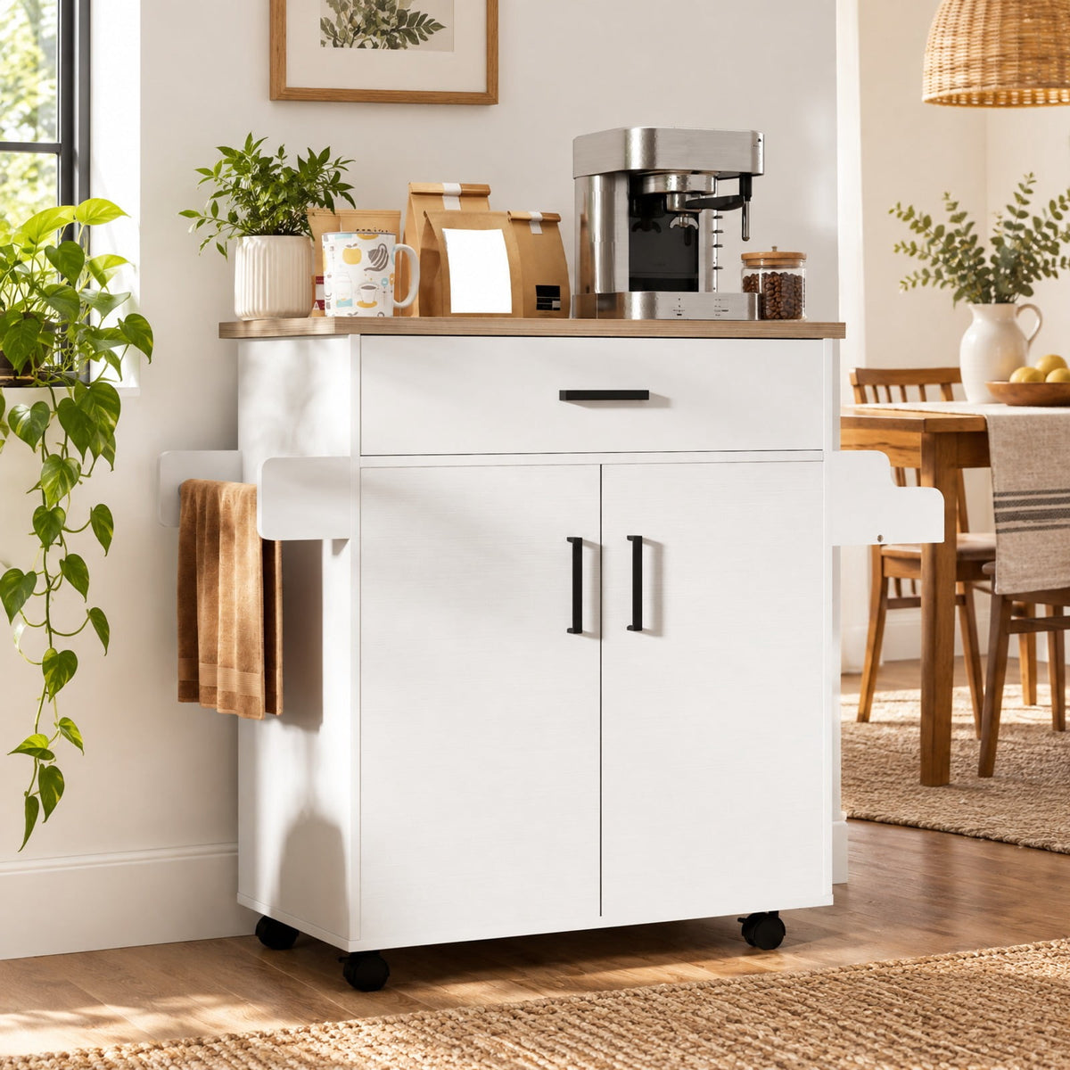 Airfind Kitchen Island Cart Rolling Kitchen Storage Island with Drawer, 220 lbs Capacity, Engineered Wood MDF Metal Frame, White