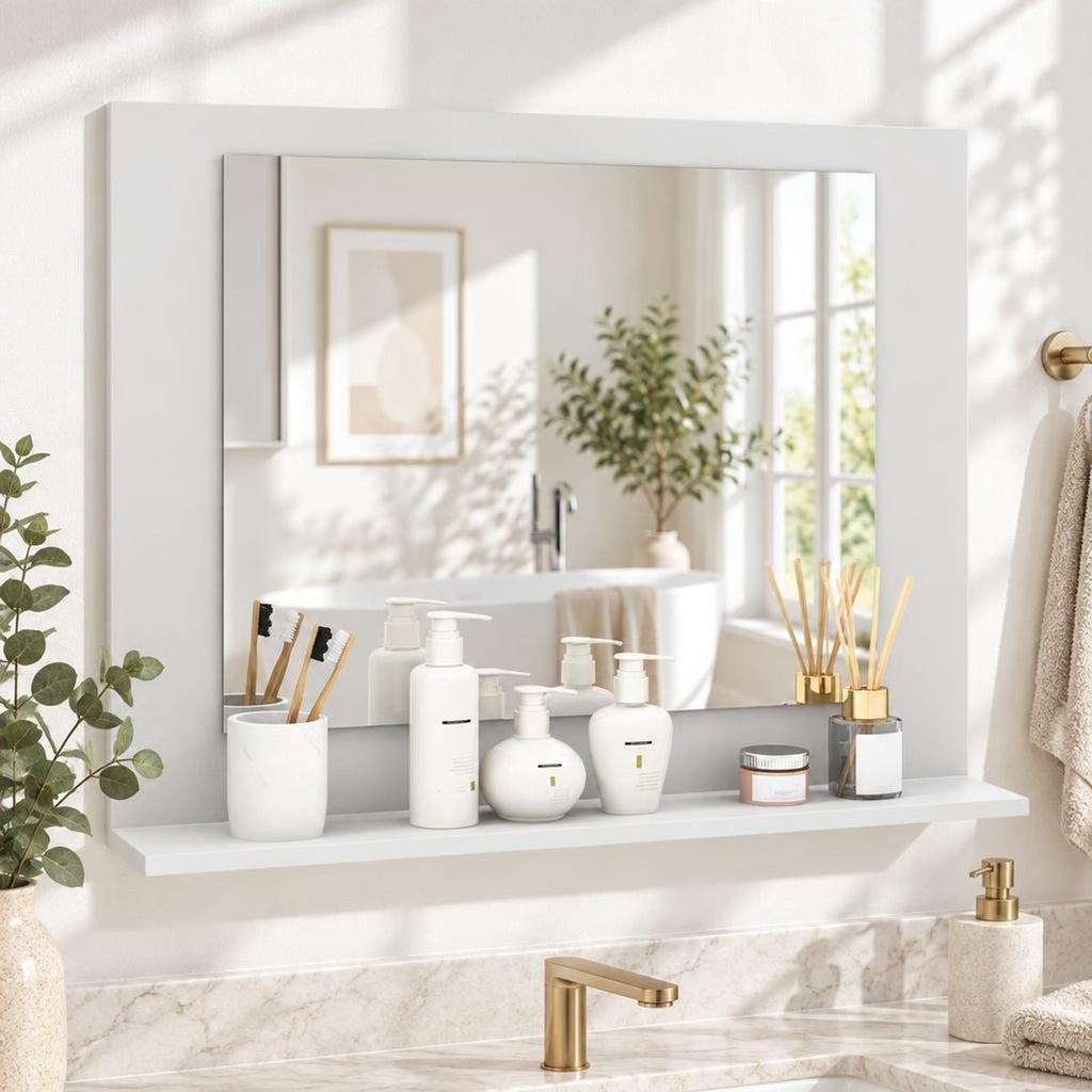 Airfind Rectangle Bathroom Mirror with Shelf 23.5 x 17.5 Inch and Wood Frame, 23.5 x 4 x 17.5Mirror Footprint, White