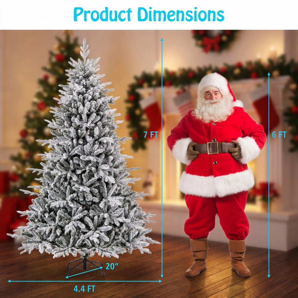 Airfind 7 Feet Flocked Christmas Tree with 8 Lighting Modes and Multi-Color LED Lights-7 ft, Green and White