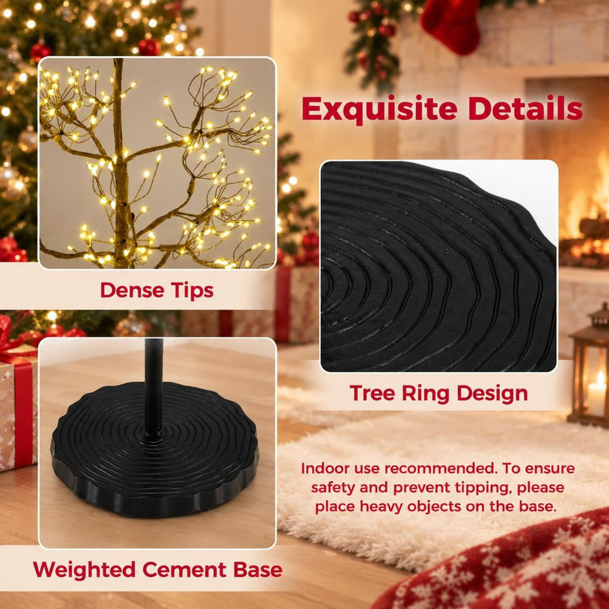 Airfind 5/6/7 FT Lighted Alpine Tree with Warm White Light LED Lights Pre-lit Artificial Cedar Tree with Weighted Base-6ft, White