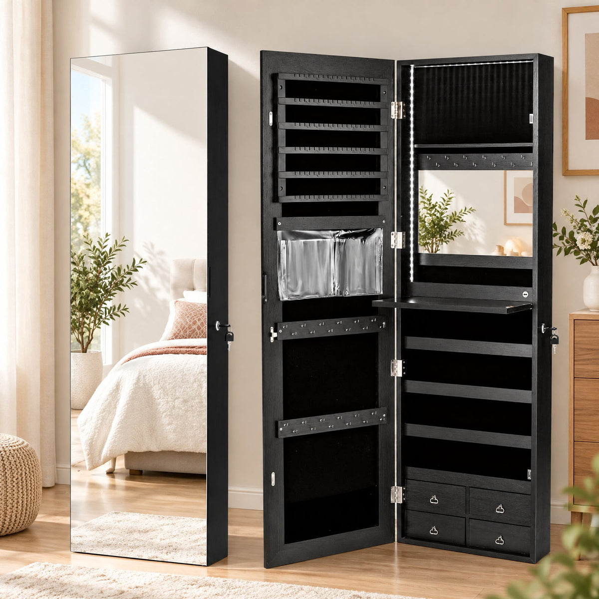 Airfind Multipurpose Storage Cabinet with 4 Drawers, 11 lbs Capacity, MDF Frame, 14.5 Inch x 5 Inch x 47 Inch Footprint, Black