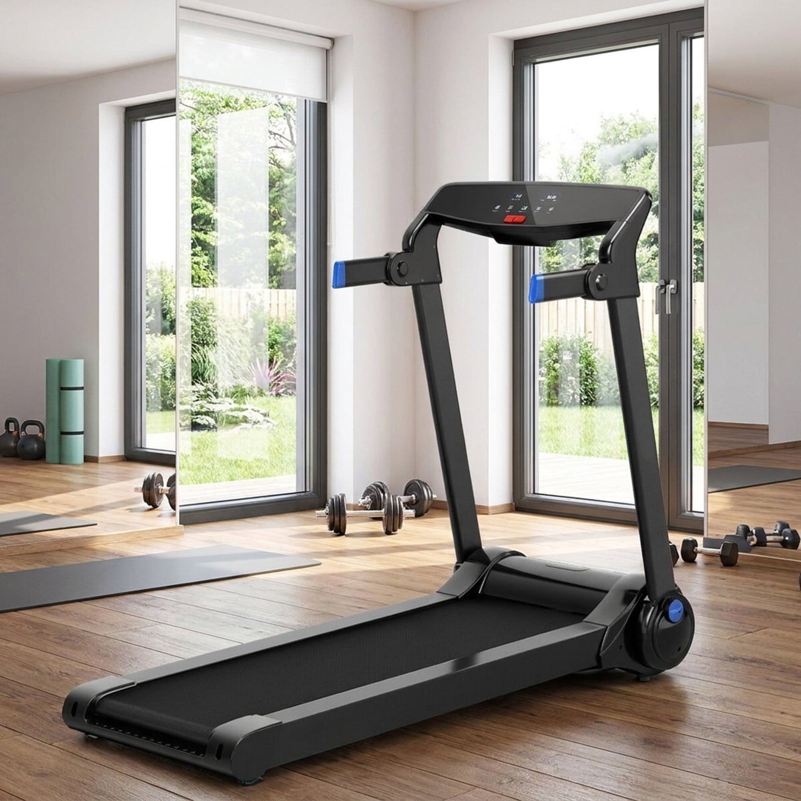 Airfind 3HP Folding Cardio Treadmill with Audio Console, Blue