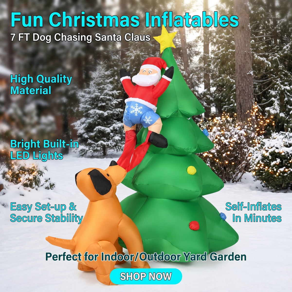 Airfind 6.5 Feet Outdoor Inflatable Christmas Tree Santa Decor with LED Lights, Polyester fabric Frame, Show in the picture