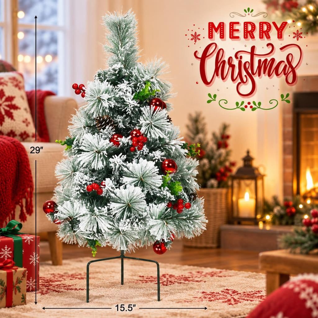 Airfind 2 Feet Set of 2 Pre, PVC PET Metal PE Tree Height: 26in/65 cm Tree Width: 16in/40 cm Length of Ground Stakes: 4in/10 cm Frame, Green + White