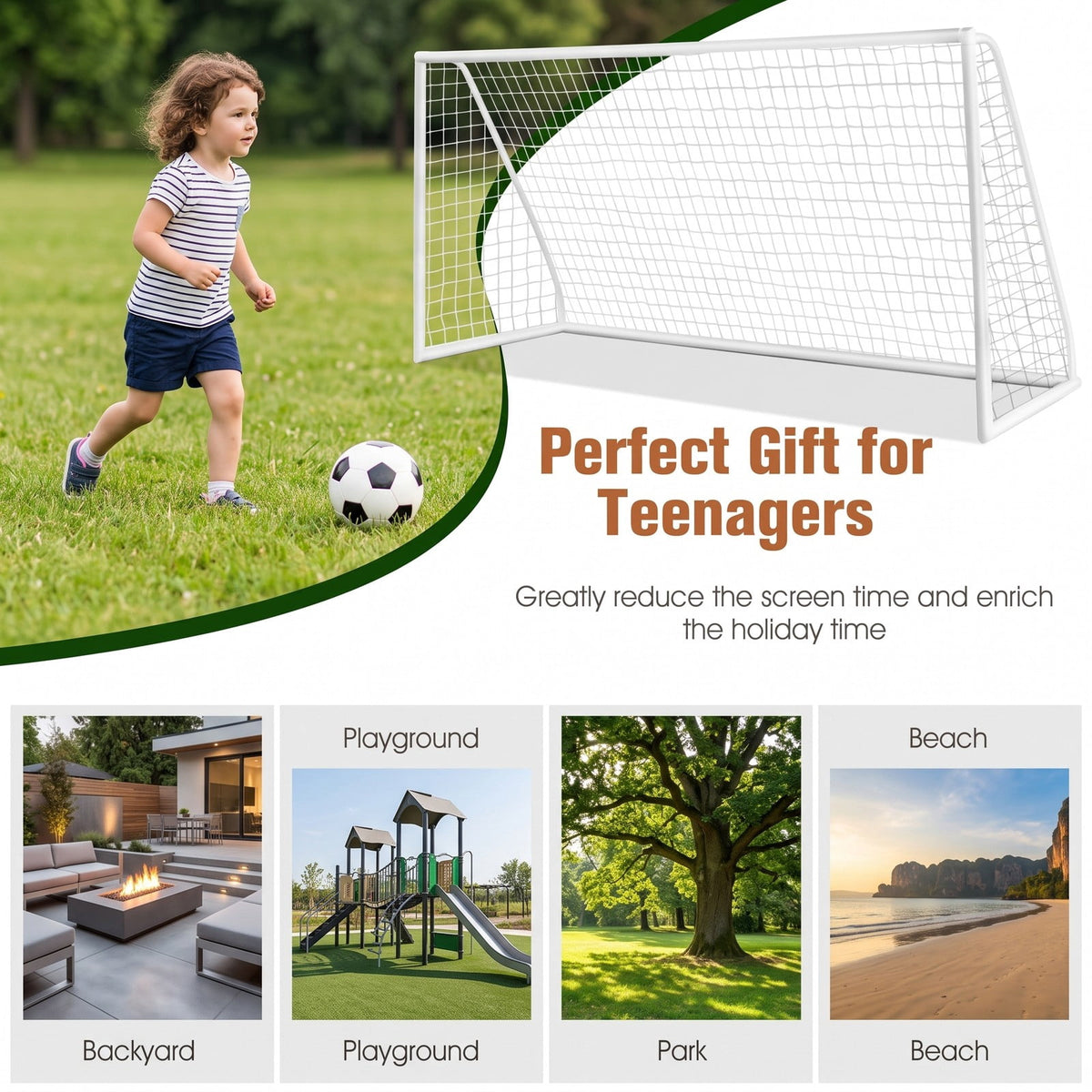 Airfind 12 x 6 FT Portable Soccer Goal for Backyard, All-Weather PVC Frame Practice Net with 6 Ground Stakes and High-Strength PE Netting for Kids Youth Training, White