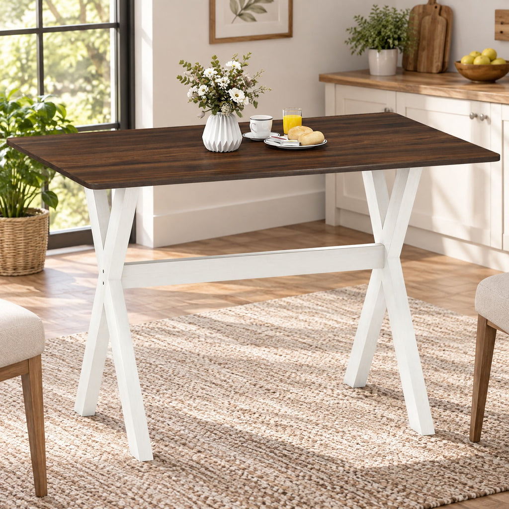 Airfind Modern Dining Table Wooden Kitchen Table with X-shaped Frame, 220 lbs Capacity, Rubber Wood MDF Frame, 43in x 28in x 30in Footprint, White