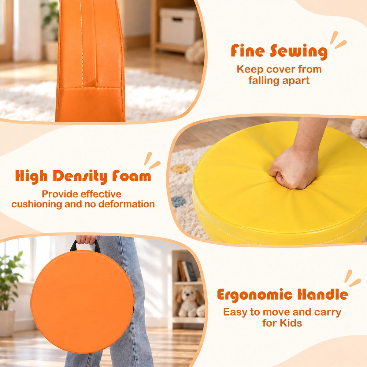 Airfind s 15 Inch Round, 6 Piece, Youth Floor Cushions for Youth, PU EPE Frame, for 9 Months and older with Functional Design, Multicolor