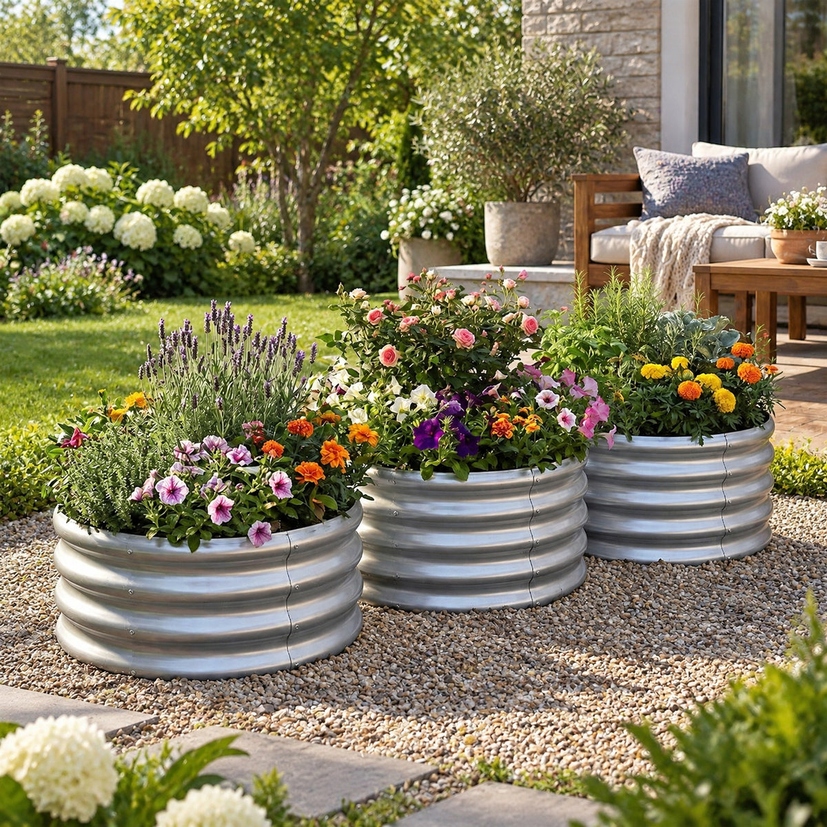 Airfind Round Galvanized Raised Garden Bed with Open-Ended Base, Galvanized Metal S Frame, 24 x 24 x 11.5 Footprint, Sliver