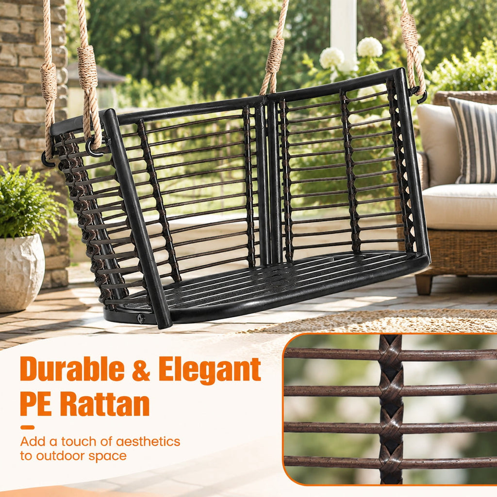 Airfind Porch Swing Patio Hanging Rattan Chair with Zippered Cushions and Rope, 400 lbs Capacity, 30.5 x 24.5 x 15 Suitable Hanging Footprint