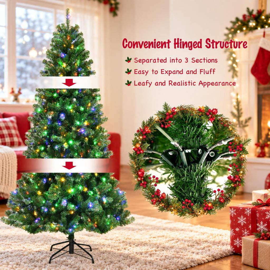 Airfind Artificial Hinged Christmas Tree with Remote-controlled Color-changing LED Lights-7ft, New PVC metal 6 Ft: Frame, 6ft x 3.1ft Footprint, Green