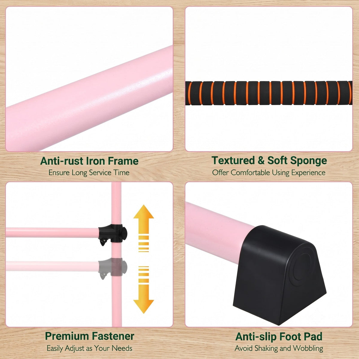 Airfind 4 Feet Portable Ballet Barre Freestanding Double Dance Barre with Adjustable Height for Home Studio and School, Pink