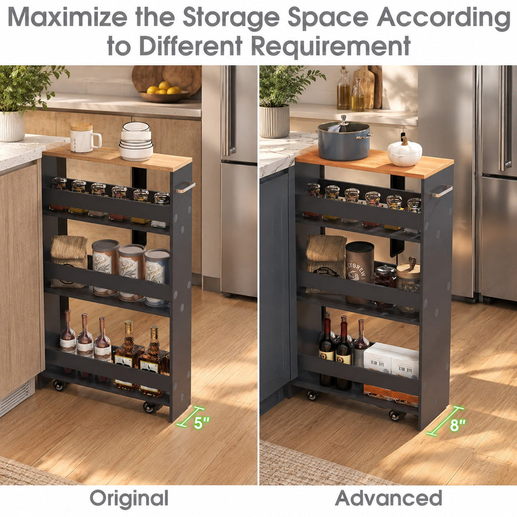 Airfind 4-Tier Rolling Storage Cart Slim Kitchen Cart on Wheels with Open Shelves and Handle, 15 lbs Capacity, Engineered Wood Metal Frame, Gray